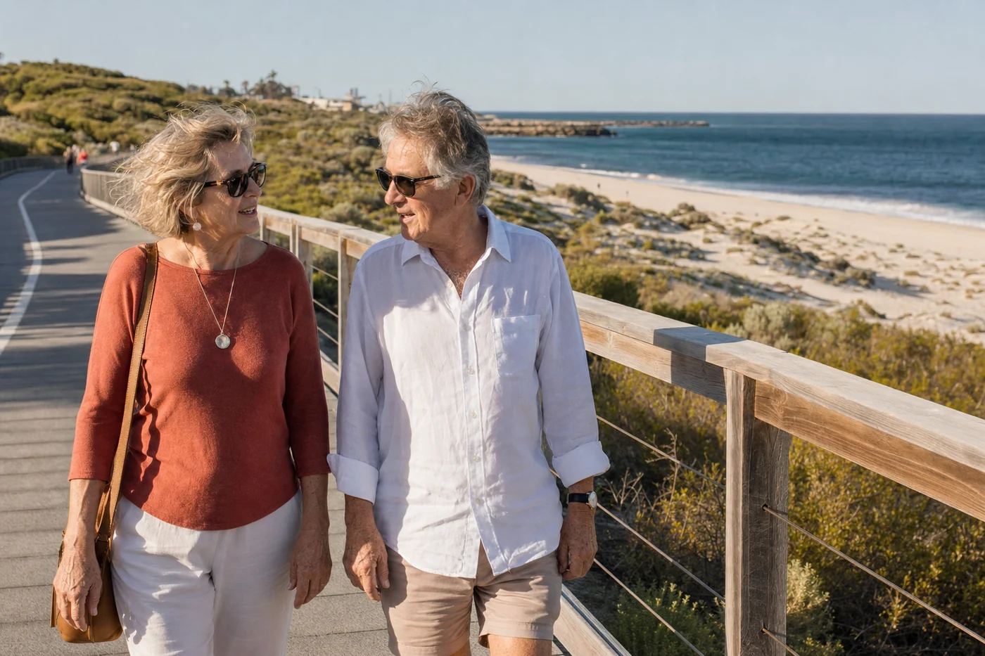 Mature couple on a coastal boardwalk in Perth
